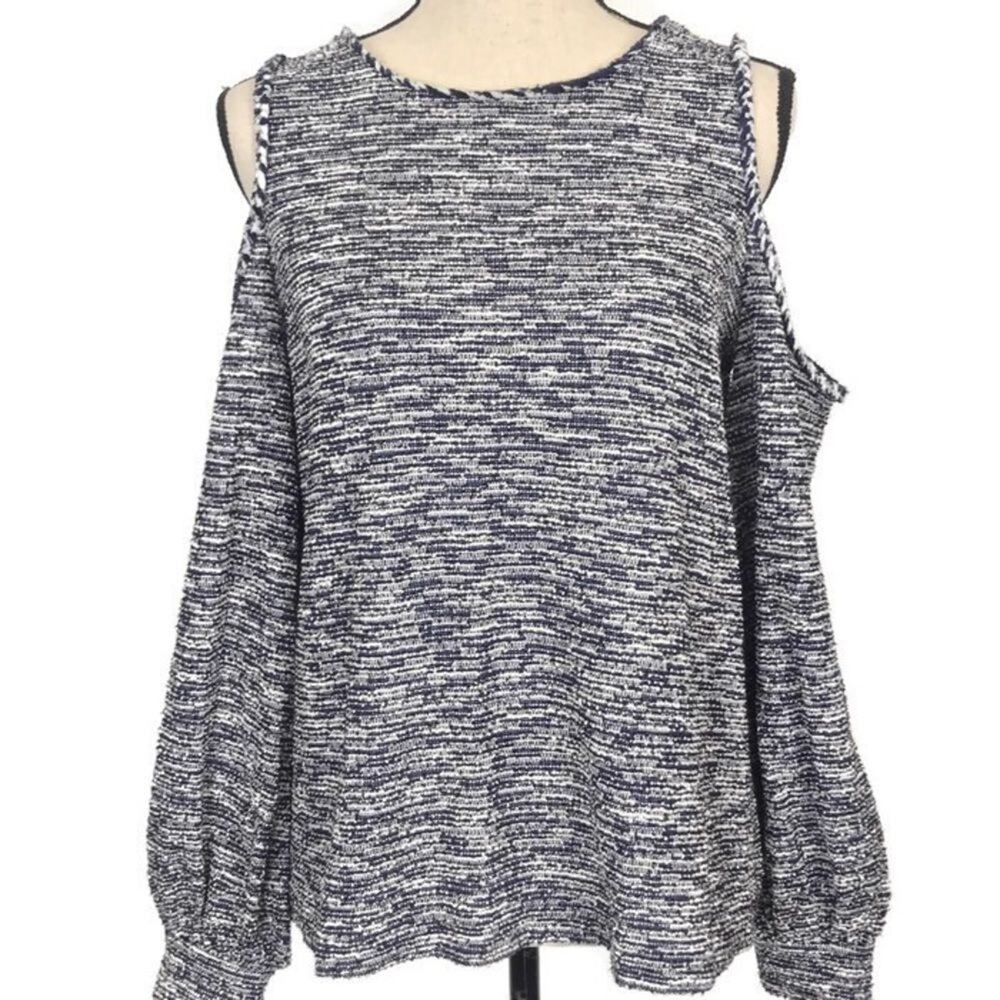 Ann Taylor Loft Cold Shoulder Sweater Knit Blue Long Sleeve Womens Sz Med
